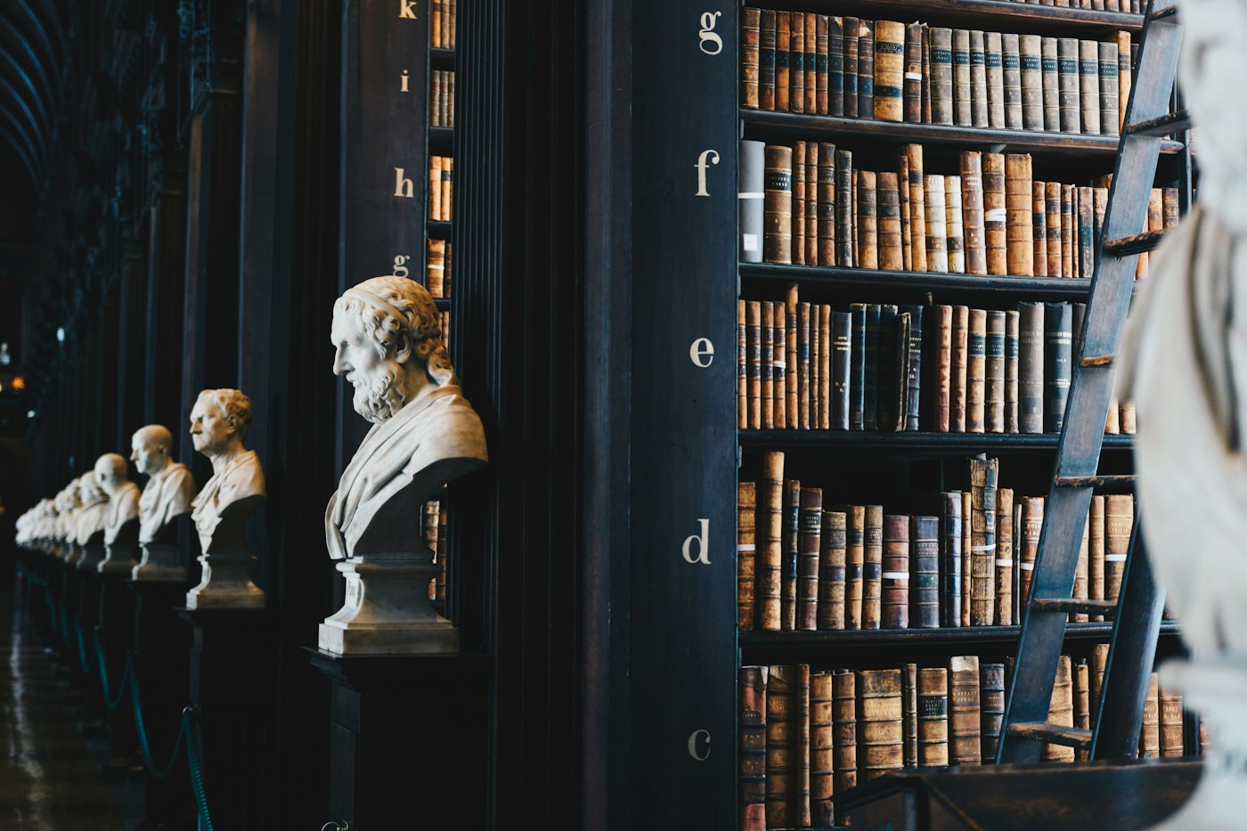 Law books on a dark wooden shelf